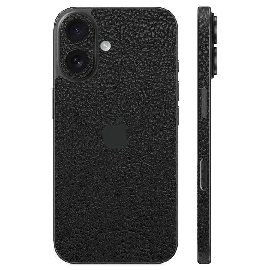 iPhone16 / 16 Pro / 16 Plus / 16 Pro Max / 16e スキンシール 背面 側面 カバー ケース wraplus ブラック光沢レザー | Apple