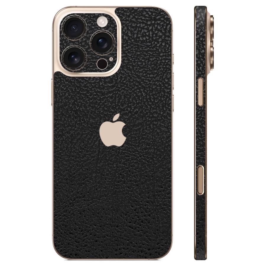 iPhone16 / 16 Pro / 16 Plus / 16 Pro Max / 16e スキンシール 背面 側面 カバー ケース wraplus ブラック光沢レザー | Apple | 01