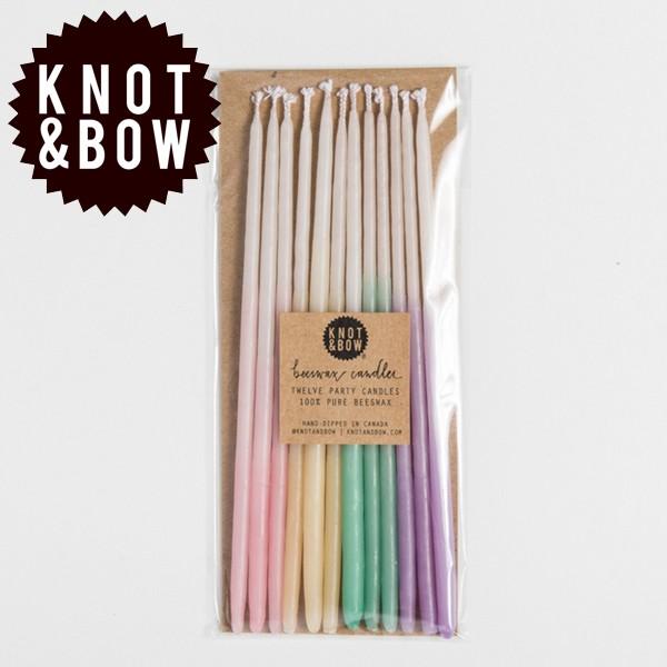 ろうそく KNOT & BOW  パステルカラー蜜蝋キャンドル（12本入り）  アソートカラー｜wrappingclub1