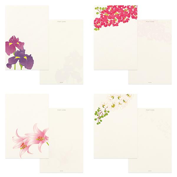 MIDORI（ミドリ） 夏レター はがき箋686 4柄入 夏の花柄 S2 88686006