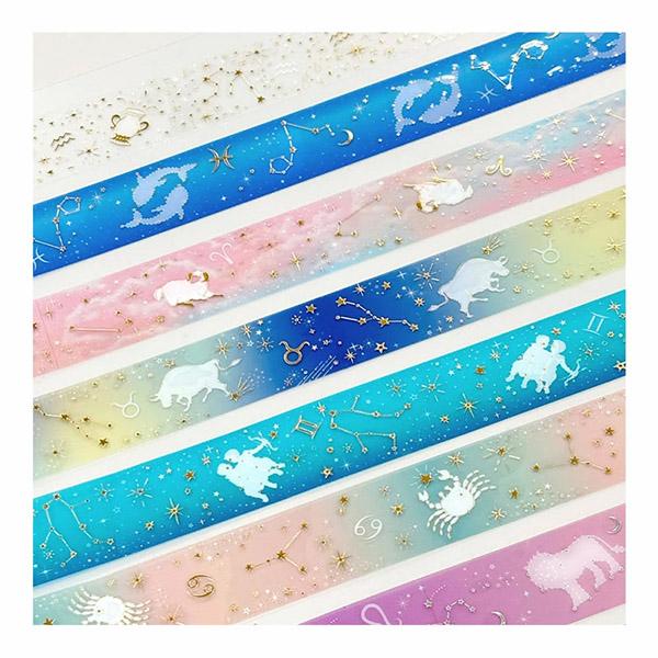 okappalover 星座 マスキングテープ 12個セット マスキングテープ クローズピン Clothes-Pin 12星座透明マスキング