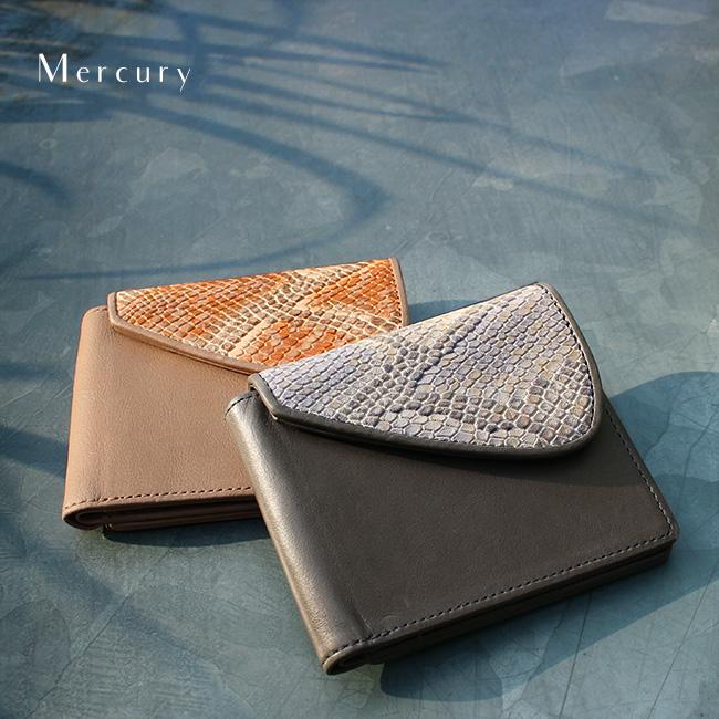 パイソン型押し Mercury 二つ折り財布 イタリア革 白蛇 金蛇 開運財布