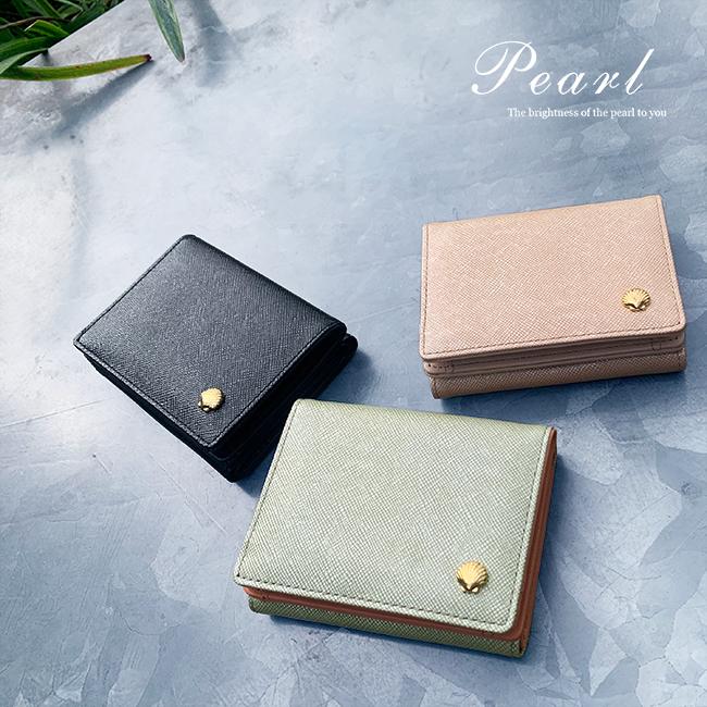 【パールシリーズ】レディース レザー ウォレット ラマーレ pearl パール 本革 三つ折り財布 ミニ 極小 財布 女性 可愛い キレイ 真珠 プリズムエナメルレザー |  | 01