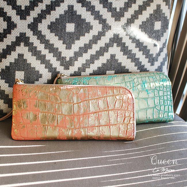 【エナメルクロコ】レディース イタリアンレザー 長財布 L字ファスナー 財布 ファスナー 本革  レザー 女性 クロコ クロコ型押し キレイ エレガント | 