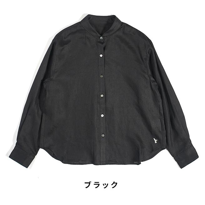 humming bird 厚手フレンチリネンボトルネックタックブラウス　ブラック humming bird 厚手フレンチリネンボトルネックタックブラウス