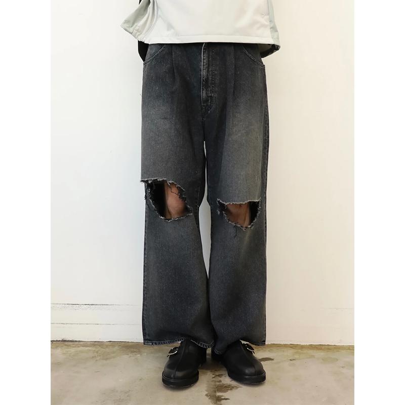 JieDa(ジエダ) DAMAGE ONE TUCK WIDE STRAIGHT DENIM ダメージ  