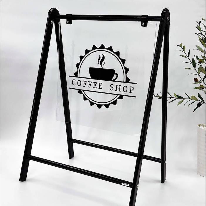 【データ製作】Bサイン 透明仕様 透明アクリル 看板 店舗用 バリケード型 看板 スタンド 立て看板 バリケードサイン 注意喚起 屋内 | 