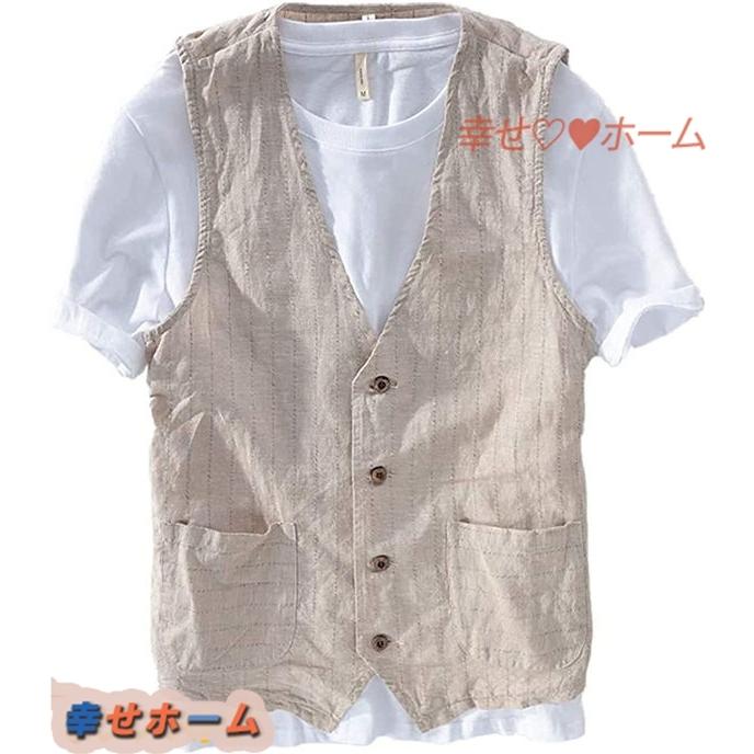 メンズ 袖なし 綿麻ベスト 夏コーデ 春 前開き ベスト リネンベスト ジレ トップス 大きいサイズ ノースリーブ ストライプ 薄手 細身 Qxqsgd33cd 幸せホーム 通販 Yahoo ショッピング