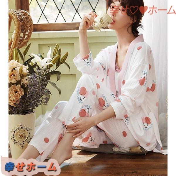 大割引 レディース ルームウェア ネグリジェ パジャマ キャミソール 綿100 ナイトウェア 三点セット ガウン バスローブ 可愛い ロングパンツ 上下セット カラー 三点セット Www We Job Com