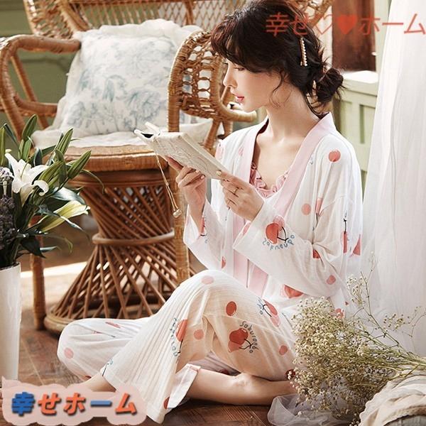 大割引 レディース ルームウェア ネグリジェ パジャマ キャミソール 綿100 ナイトウェア 三点セット ガウン バスローブ 可愛い ロングパンツ 上下セット カラー 三点セット Www We Job Com