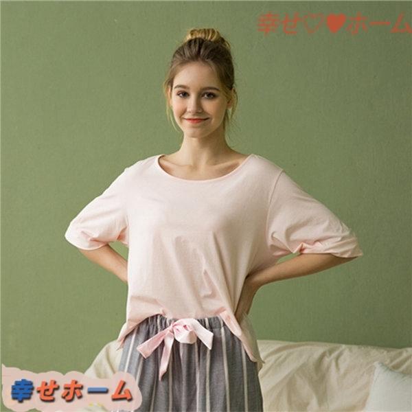レディース 綿 夏 ルームウェア ストライプ 女性 パジャマ 半袖 Tシャツ 春 2点セット ショートパンツ ホームウェア 薄手 快適 国産