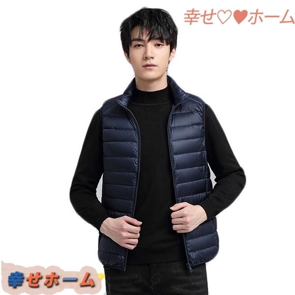 Ginger掲載商品 ダウンベスト ホワイトダックダウンベスト メンズ 量 チョッキ 無袖ジャケット 秋冬 ノースリーブ 和風 スリム 立ち襟 かっこいい ダウンベスト カラー ワインレッド