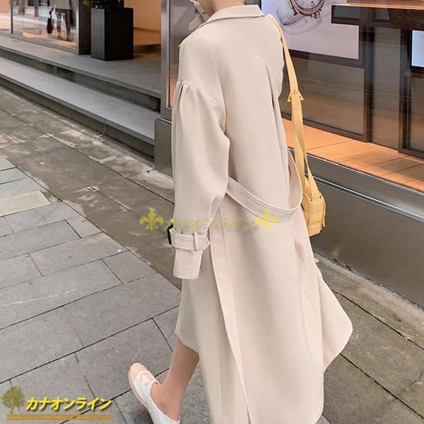 ロング丈 トレンチコート 春秋 レディース カーキ 無地 スプリングコート ピンク 防寒 防風 おしゃれ ゆったり カジュアル きれいめ 国内配送