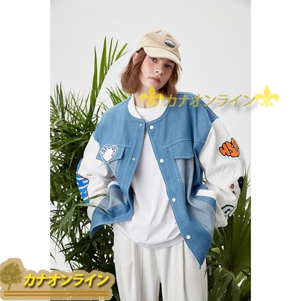 人気ブランド 防風 スタジャン メンズ パッチワーク デニムジャケット 春秋 ブルゾン アウター 通勤 刺繍 カジュアル 保温性 スタジアムジャンパー Gジャン デニム カラー ブルー Proksi Si