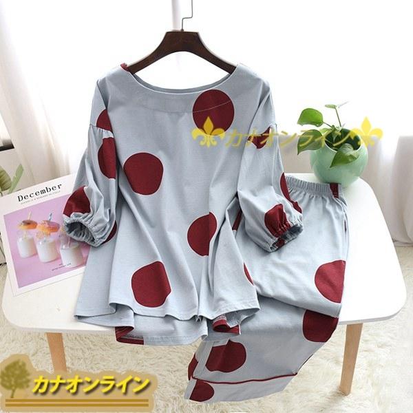 パジャマ レディース 水玉模様 ルームウェア カジュアル かわいい 部屋着 女性用 プルオーバープル ラウンドネック 吸汗 長袖 Tシャツ 人気沸騰