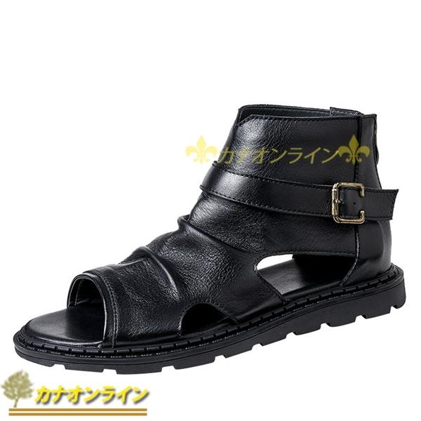メンズ レザーシューズ サマー ハイトップシューズ ローマサンダル ブーツ 通気性 ファション トップレイヤー牛革