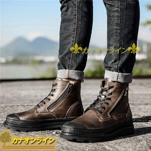 超大特価 牛革 つま先保護 サイドジップ レースアップ ワークブーツ ハイカット ミリタリーブーツ メンズ 滑り止め 柔らかい 大きいサイズ 厚底 その他ブーツ カラー ブラウン Pathwaysfl Org