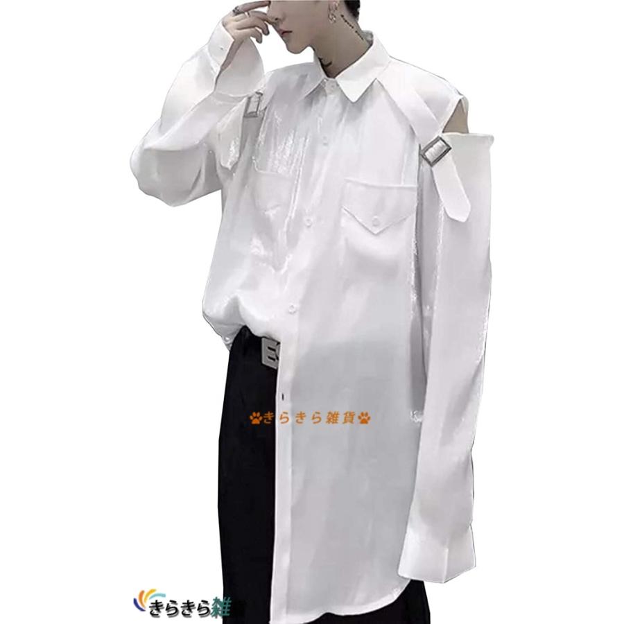 スチームパンク メンズ カジュアルシャツ 長袖 原宿 黒 白 服 肩出し トップス パンクロック V系 ワイシャツ ビジネス カップル 人気ブランド