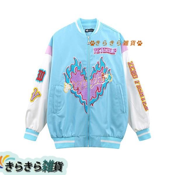6140円 スーパーセール期間限定 ブルゾンコート メンズ 春服 レディース Puレザー 撥水 パッチワーク ブルー ハート柄 トップス かっこいい 上着 アウター パーカー