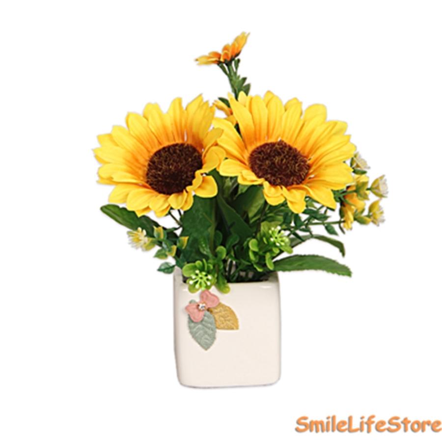 ひまわり 造花 向日葵 田園風 セラミック花瓶付き インテリア 小さい ミニ 枯れない花 花束 観葉植物 ブーケ 鉢植え 盆栽 ギフト Vkfjlv2kd7 Liliorg In
