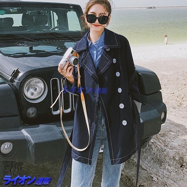 春服 ネイビー トレンチコート ロング ショート丈 防寒 レディース 防風 カジュアル 通学 通勤 着回し スプリングコート アウター 独創的