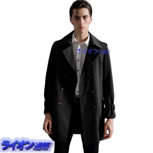 8424円 正規品新品未使用品 トレンチコート ミディアム丈 ビジネスコート ベーシック スプリングコート メンズ 無地 ダブルブレスト スリム 紳士 かっこいい 春秋