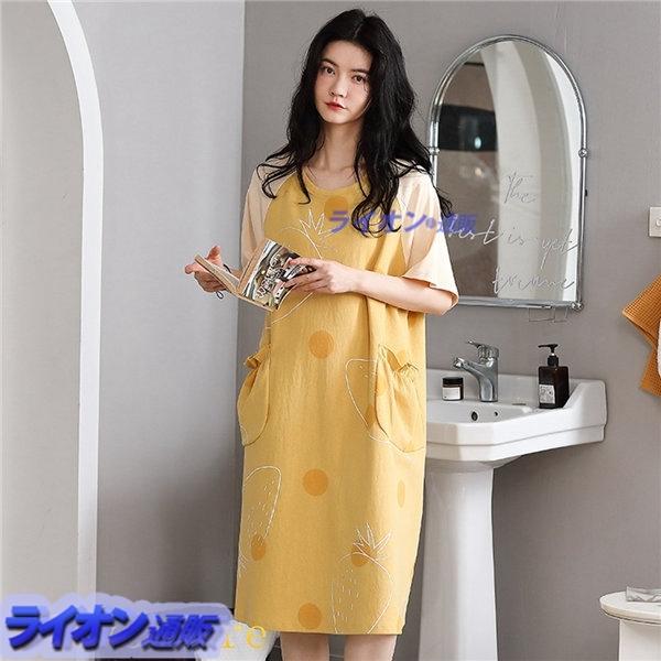 ルームワンピース レディース パジャマ 半袖 パッチワーク風 ロングtシャツ 夏用 ホームウェア ルームドレス ラグランス リーブラウンド 入荷中