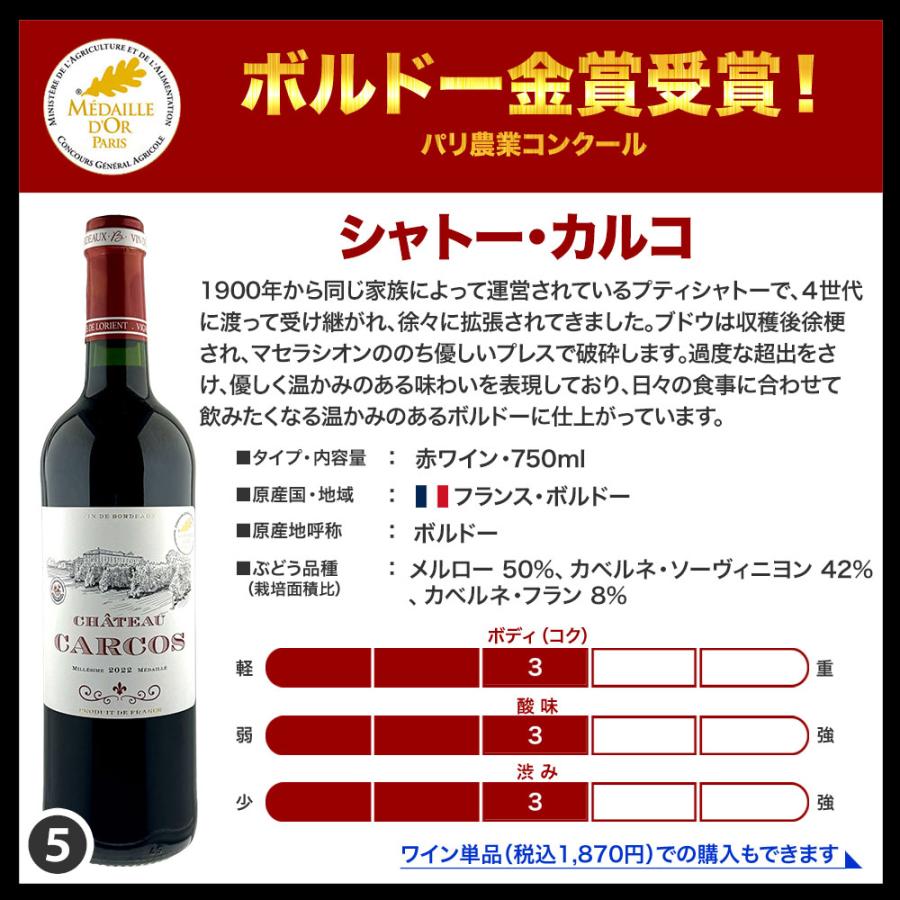 ワイン ワインセット 赤ワインセット 全部金賞ボルドーワイン6本セット