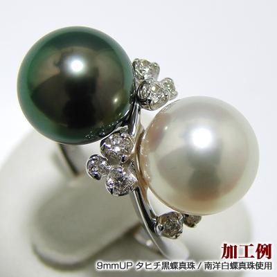 2粒の真珠が付けられる リング枠（指輪金具） K18WG ホワイトゴールド 0.20ct (9〜10mm珠対応）[n5]