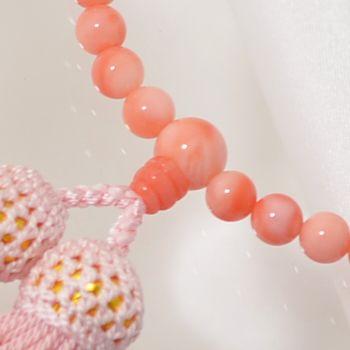 ピンク珊瑚の数珠 深海（ピンク）珊瑚の数珠(念珠）（約13ミリ） /正絹/天然本珊瑚