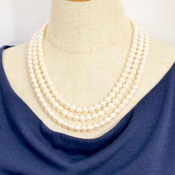 淡水真珠 3連ネックレス ジャッキーパール風 ホワイト系 6.5-7.0 淡水真珠 3連ネックレス ジャッキーパール風 ホワイト系 6.5-7.0