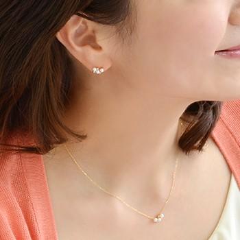 K18YG ベビーパール×ダイヤ スタッドデザインピアス 〜Petit Claire 