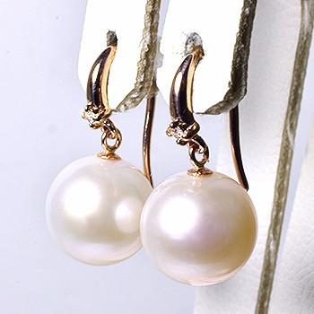 K18 淡水パール ダイヤモンド フックピアス K18パール コンパクトチェーン フックピアス（ピアス