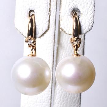 受注発注品】淡水真珠 ダイヤ付き フックパールピアス ホワイト