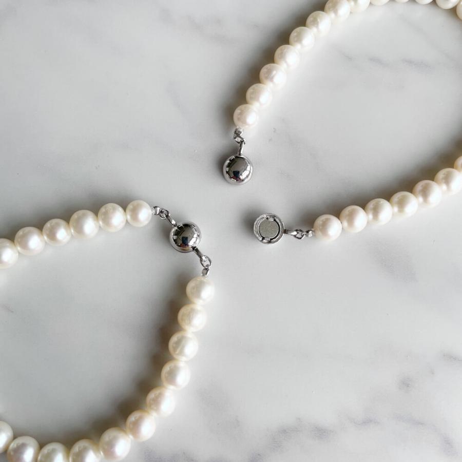 真珠ラウンドパールブレスレット 選べる3サイズ] 淡水真珠 パールブレスレット ホワイト系 6.5