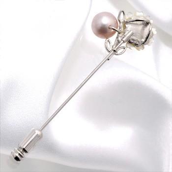 淡水パール シェルフラワー パールブローチ/ペンダントトップ(2WAY  