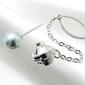 あこや黒真珠 ネクタイピン（タイタック・ラペルピン）(チェーン付