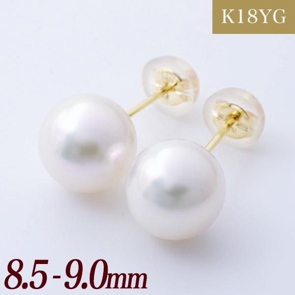 □流行に□ あこや真珠 パールピアス ホワイト系 8.5-9.0mm BBB K18