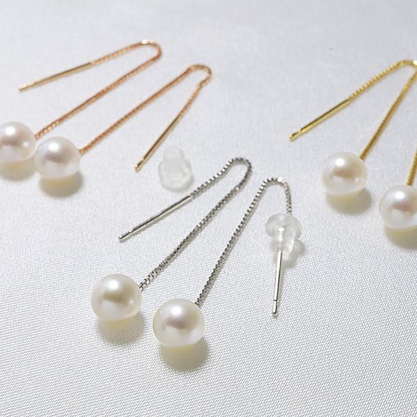 【新品・未使用】あこや本真珠 5.5～6.0mmピアス K18WG お値下げ！！ あこや本真珠 5cm チェーンピアス 5.5-6.0mm BBB K14WG/K18