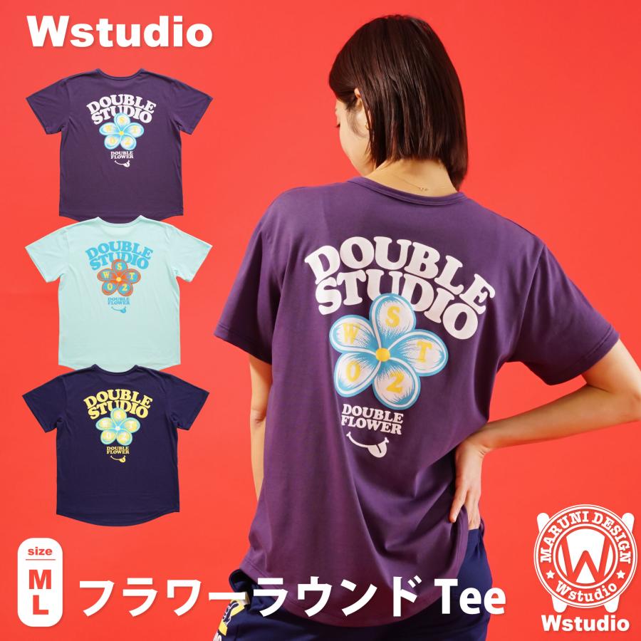 【Wstudio】 ダブルスタジオ 【3色×2サイズ】 フラワーラウンドTee | 