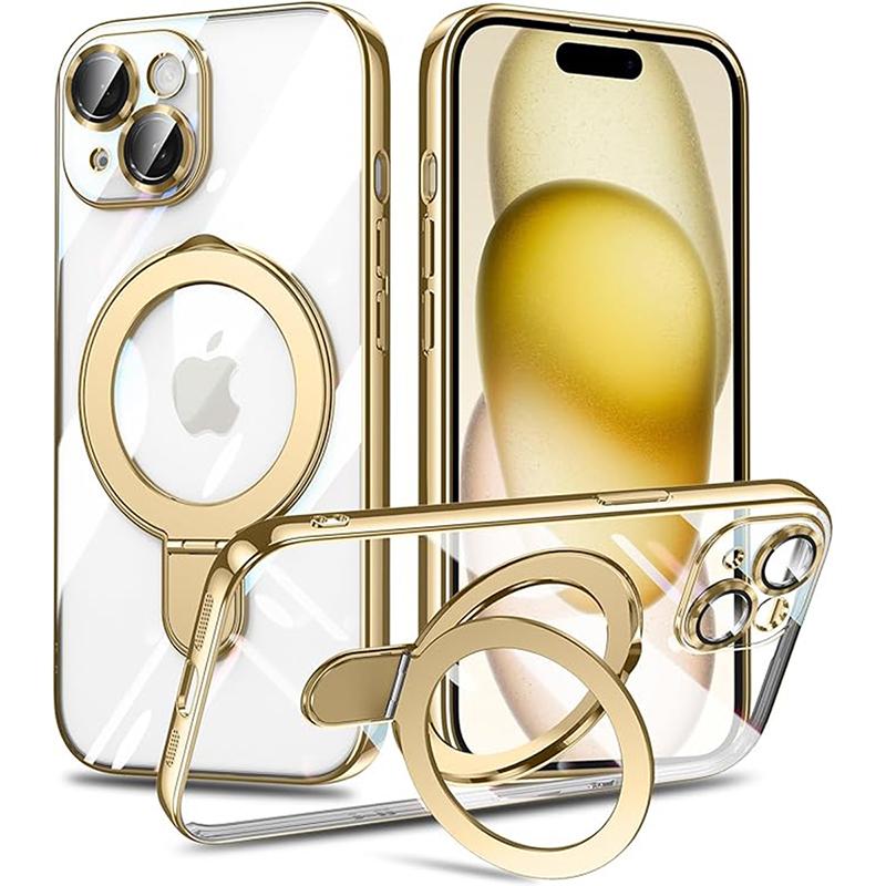 MagSafe対応 iPhone ソフト ケース リング付き 耐衝撃 メッキ バンパー