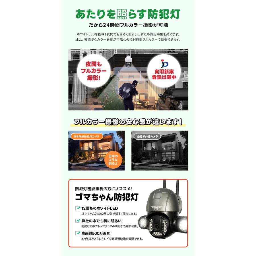 防犯カメラ 監視カメラ 屋外 家庭用 ワイヤレス wifi 500万画素 屋内 室内 設置 簡単 自動追跡 追尾 ドーム型 防犯灯カメラ | WTW 塚本無線 | 12