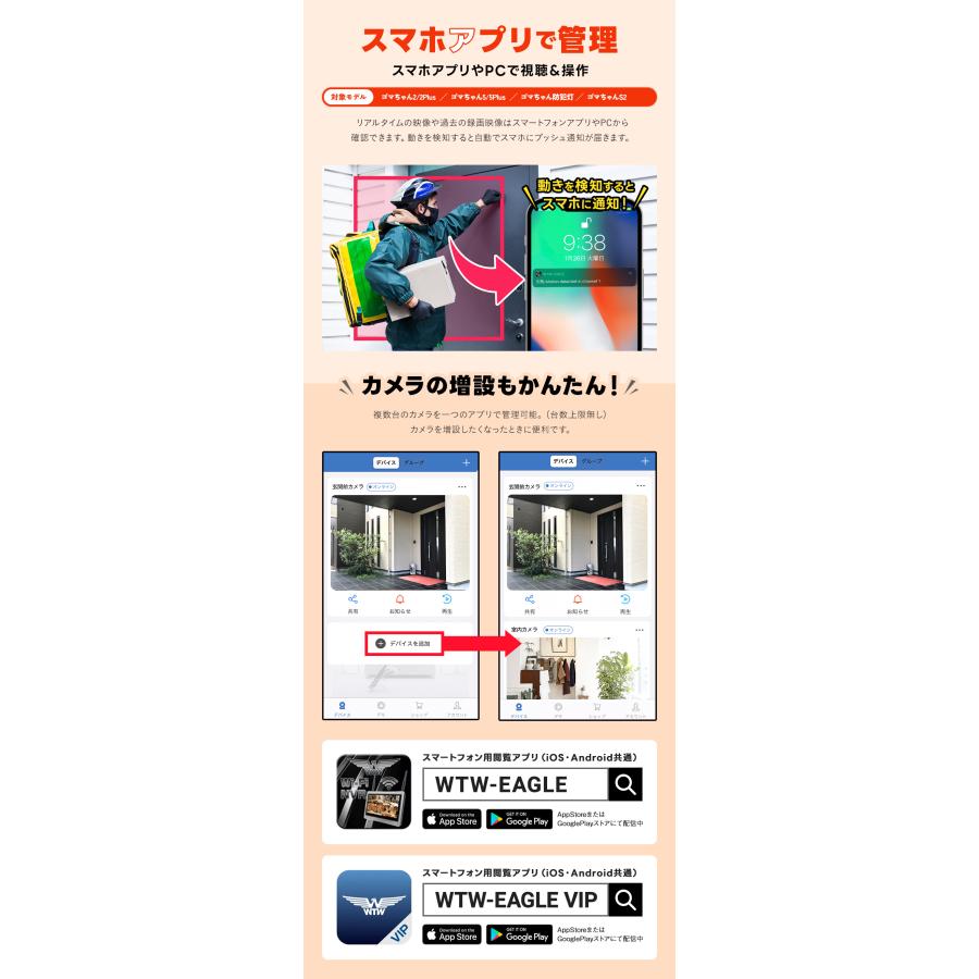 防犯カメラ 監視カメラ 屋外 家庭用 ワイヤレス wifi 500万画素 屋内 室内 設置 簡単 自動追跡 追尾 ドーム型 防犯灯カメラ | WTW 塚本無線 | 08