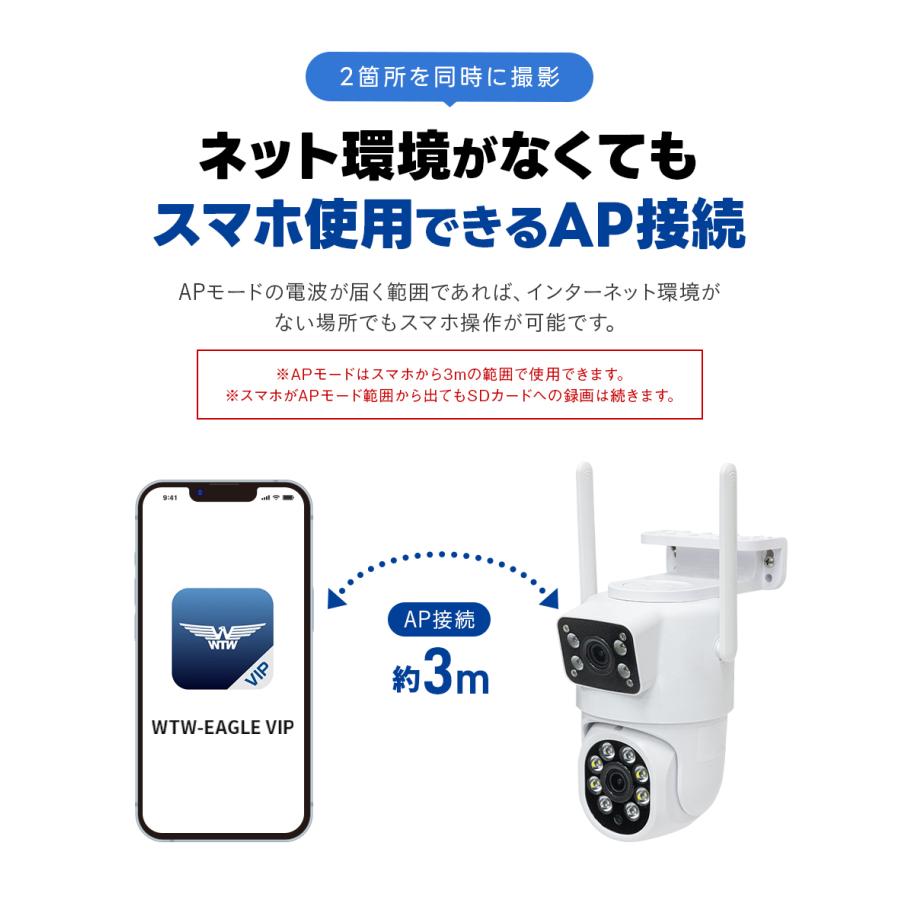 WTW 塚本無線 防犯カメラ Wレンズ 400万 屋外 Wi-Fi パンチルト
