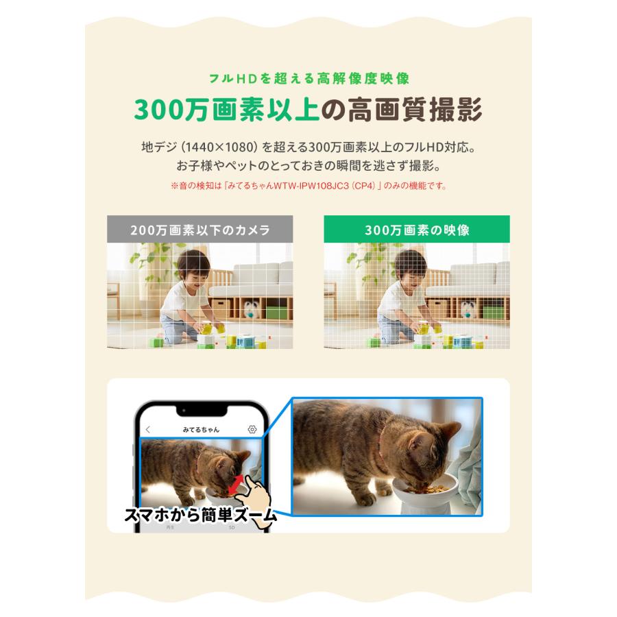 【防犯カメラ】 ペットカメラ ベビーモニター アレクサ 見守り 屋内 無料クラウド 自動追跡 家庭用 ワイヤレス みてるちゃん 高解像度 | WTW 塚本無線 | 12