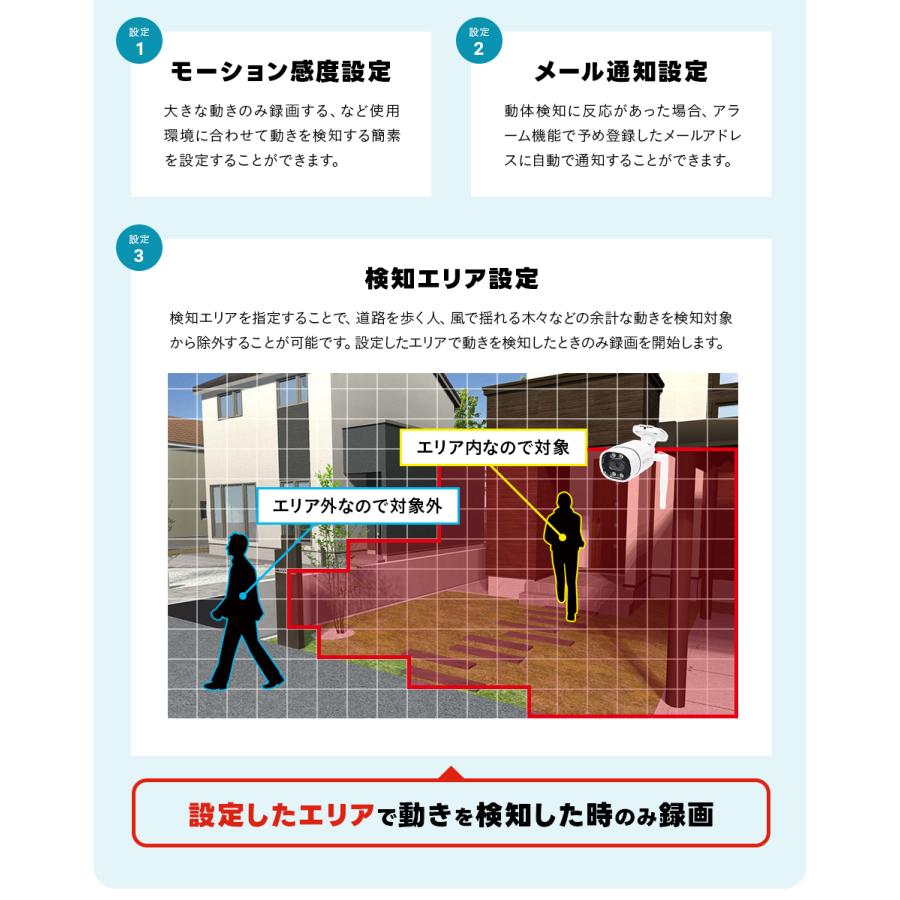 防犯カメラ 屋外 監視カメラ セット 家庭用 wifi ワイヤレス 1〜10台 モニター 一体型 Par｜wtw｜20