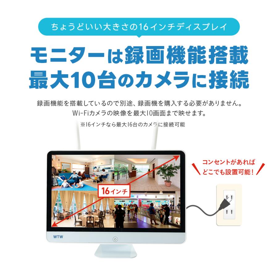 WTW 塚本無線 防犯カメラ ワイヤレス 屋外 1〜10台 大型モニター 録画