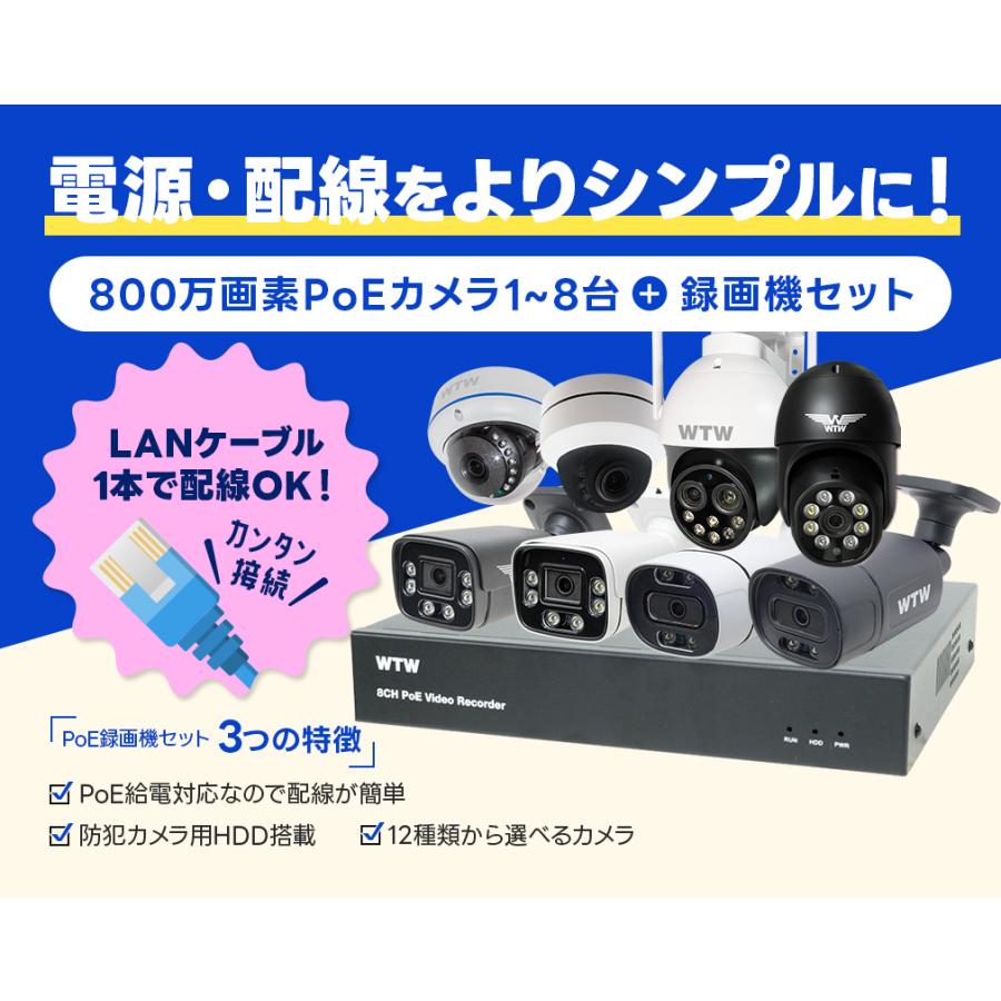 防犯カメラセット 8台 2TB 4K 800万画素　屋外 WTW 塚本無線 屋外 家庭用 防犯カメラ 1から8台 防犯カメラセット 800