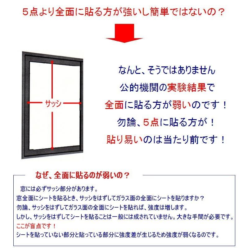 窓ガラス 防犯フィルム 賃貸 防犯シート 貼り付け簡単 ５点に貼るだけ 空き巣対策 侵入防止 強度アップ 飛散防止 窓用心 日本製｜wtz｜03