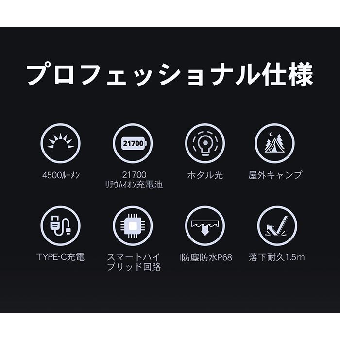 WUBEN 【A22】 フラッシュライトCREE XHP70.2 4500LM 充電式 防水IP68 最強強力 懐中電灯LEDハンディライト明るいアウトドア 登山 釣り 防災 | WUBEN | 04